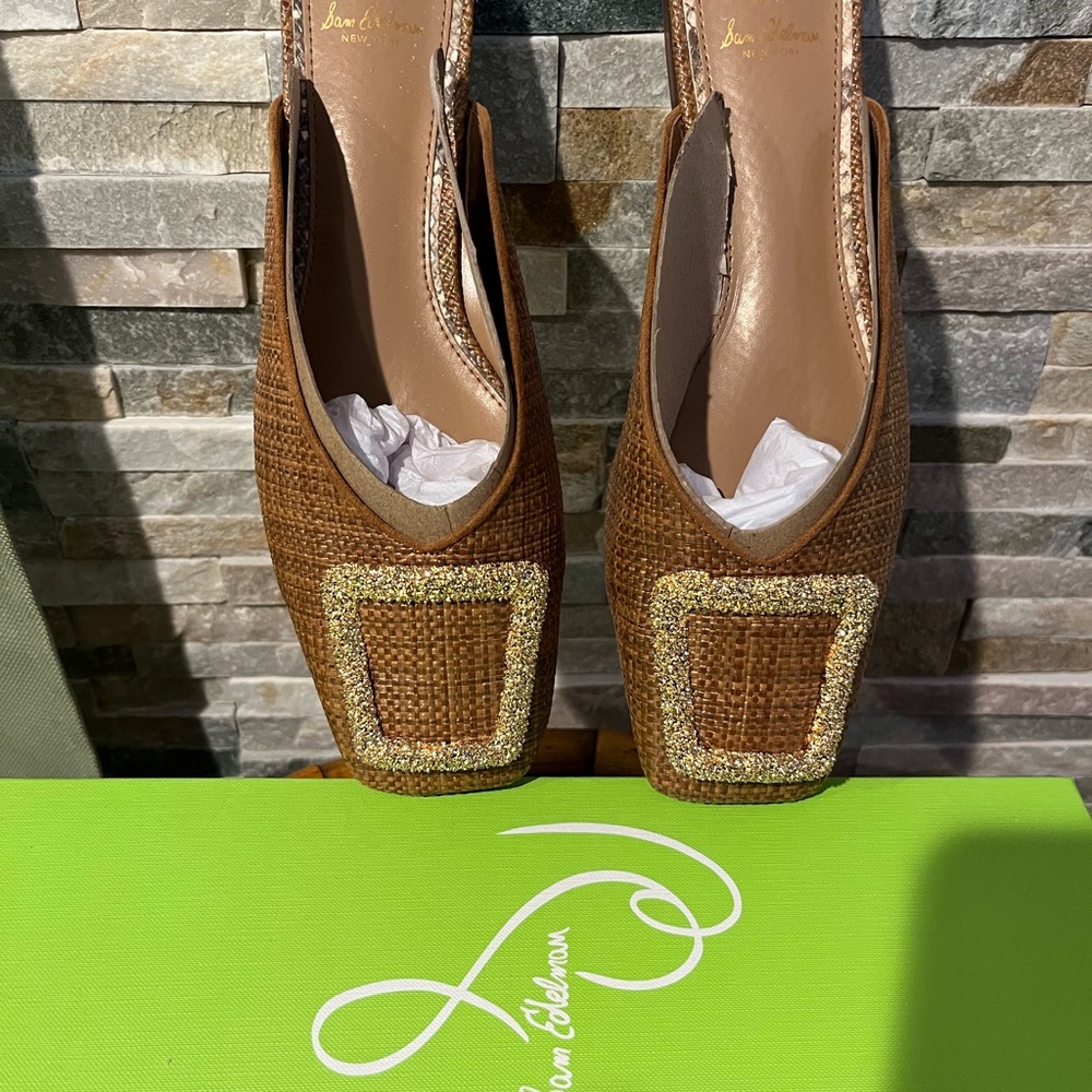 Sam Edelman Brown Mules with Gold Buckle
